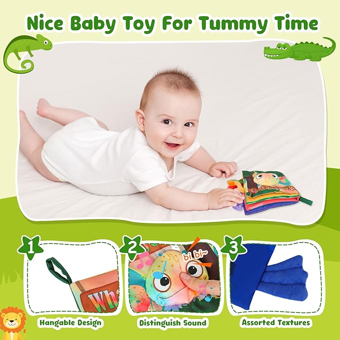 Soft Baby Books Animal Tails Baby Toy Touch and Feel Crinkle Cloth Book Infant Toy with Non-Toxic Fabrics, for Newborn Boys and Girls 0-6-12 Months