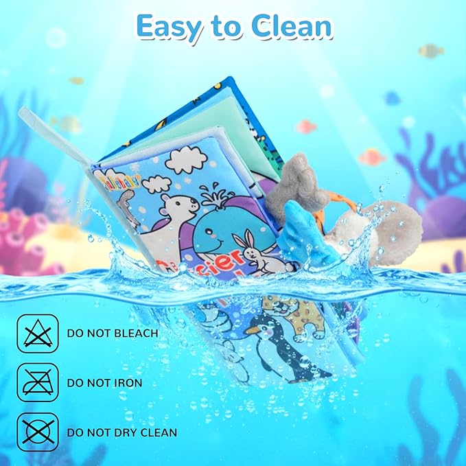 HECCEI Baby Cloth Books Soft Baby Book 0-6 Months Crinkle Books with Tail Touch and Feel Sensory Toys for Infant Tummy Time for 3 Months+, Glacier Tails