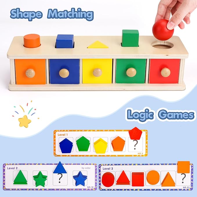 Montessori Toys Wooden Color & Shape Sorter Toys for Toddlers 1-3, Matching Box Sorting Blocks Manipulatives Preschool Learning Educational Toy for 1 2 3 4 Year Old Boy Girl Kid Gifts