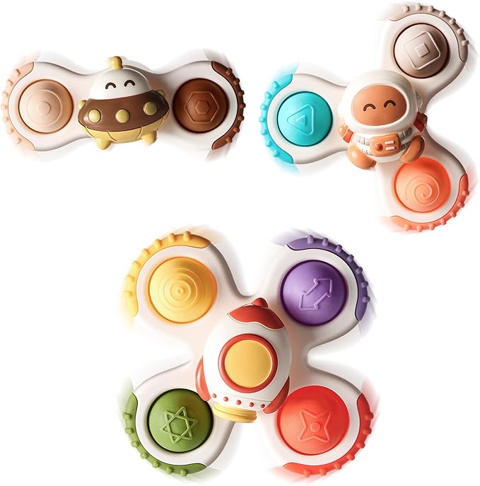 ALASOU 3PCS Pop Suction Cup Spinner Toys for 1 Year Old Boy Girl|Novelty Spinning Tops Toddler Stocking Stuffers|Baby Bath Toy for Kids Ages 1-3|1 Year Old Boy Christmas Birthday Gift for Infant