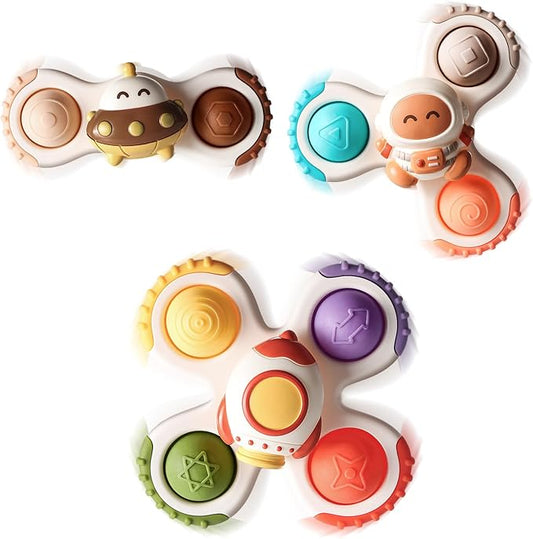 ALASOU 3PCS Pop Suction Cup Spinner Toys for 1 Year Old Boy Girl|Novelty Spinning Tops Toddler Stocking Stuffers|Baby Bath Toy for Kids Ages 1-3|1 Year Old Boy Christmas Birthday Gift for Infant
