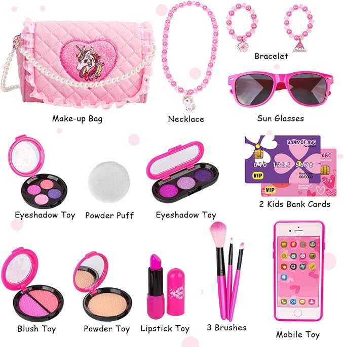 Meland Toys for Girls - Toddler Girls Gift Idea for Birthday Christmas, Pretend Makeup Kit with My First Purse Toy, Makeup for Kids Age 3-6 Year Old for Pretend Play