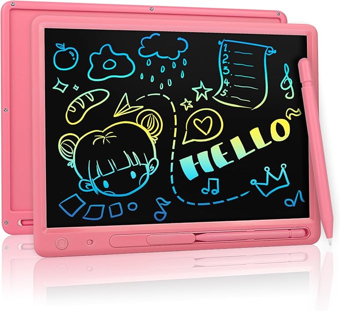 LCD Writing Tablet for Kids, 15 Inch Colorful Drawing Doodle Board, Learning Educational Drawing Pad Toys for Kids, Christmas Birthday Gift for 3 4 5 6 7 8 9 Year Old Girls Boy Pink