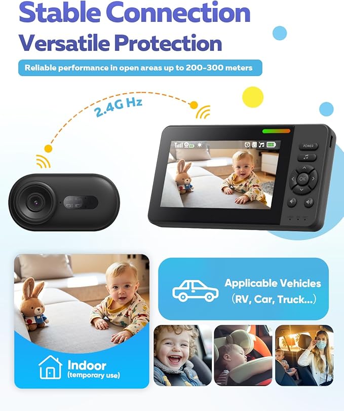 Wireless Baby Car Camera with 1080P Advanced Night Vision and 32H Battery, No Wi-Fi Needed Easy Setup Car Baby Monitor with Video Recording Adjustable Angle, Newborns Travel Essentials Gifts