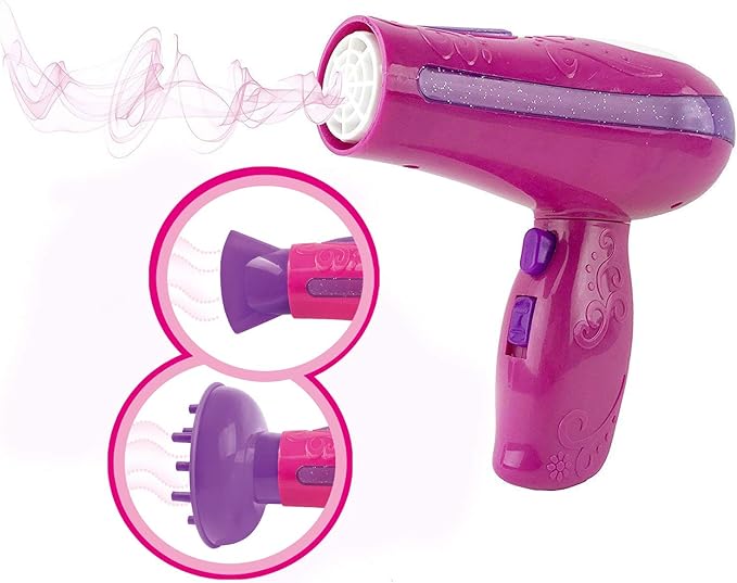 MEGAFUN Little Girls Beauty Hair Salon Toy Kit with Toy Hairdryer, Mirror & Other Accessories, Fashion Pretend Makeup Set for Kids