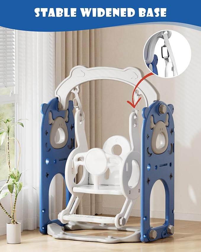 YUFU 13 in 1 Toddler Slide and Swing Set, Kids Slide for Toddlers Age 1-3, Toddler Playset with Golf Set, Basketball Hoop and Drawing Board, Outdoor Indoor Playground (Blue)