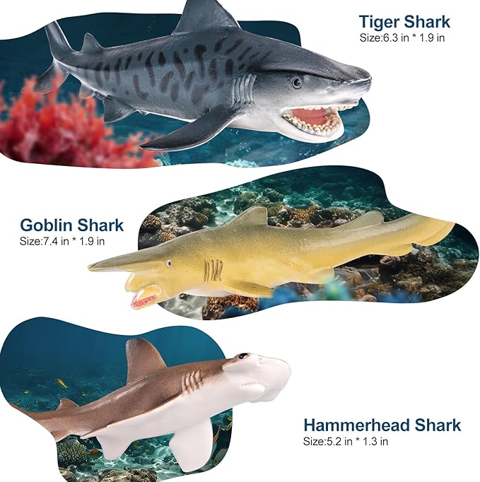 10PCS 5-8" Shark Toys for Toddlers, Large Sea Ocean Animals Bath Toys for Kids, Shark Figurines Cake Toppers Birthday Party Favors & Gifts for Kids