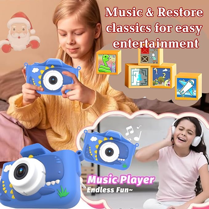 Kids Camera for 3-9 Year Old Boys Girls, Children Digital Camera with Cute Cartoon Soft Cover & 32GB SD Card, Best Christmas Birthday Gifts for Grandkids, Halloween Party Favors for Kids - Blue