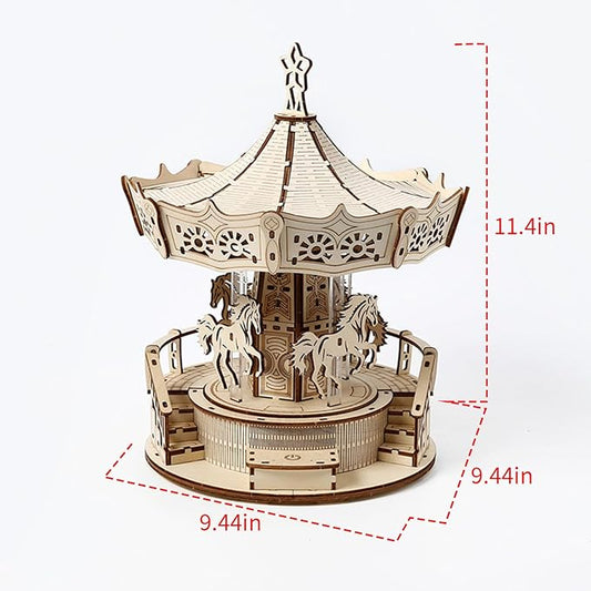 Adult 3D DIY Wooden Puzzles Music Carousel Model Building Kit Puzzles Set Jigsaw for Gifts
