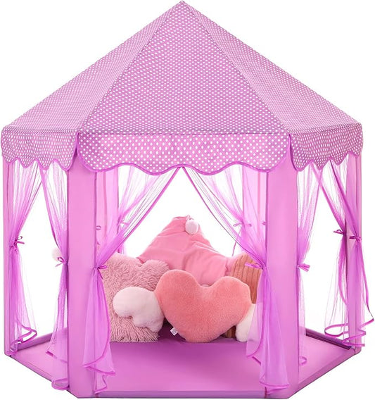 Monobeach Princess Tent Girls Large Playhouse Kids Castle Play Tent with Star Lights Gift Toy for Children Indoor and Outdoor Games, 55'' x 53'' (DxH) (Purple)