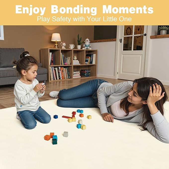 Padded 79" ×71" Large Baby Play Mat for Floor, 1.2" Thick Memory Foam Playmat with Soft Vegan Leather Cover, Cushioned Play Mat for 71" x59" Playpens, Beige