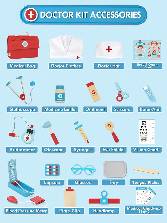 Lehoo Castle Doctor Kit for Toddlers 3-5, Kids Doctors Play Set, Pretend Play with Doctor Costume Toy Stethoscope Medical Kits for Girls Boys 3 4 5