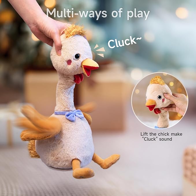 TUMAMA Dancing Talking Chicken Toy, Mimicking Twisting Neck Flapping Wings Electronic Pet Soft Plush Chick Toy,Singing, Recording, Repeating, Baby Toddler Interactive Toys for Boys Girls Gifts