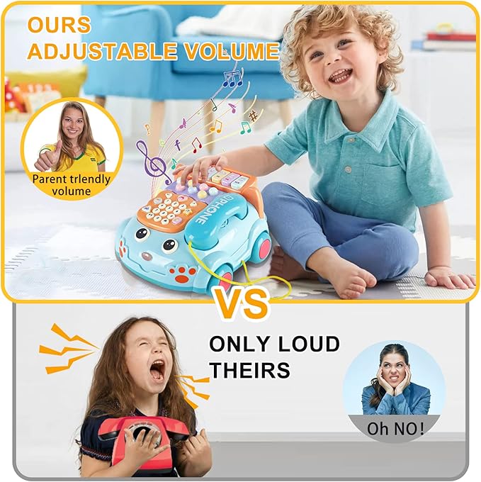 Baby Toy Phone Cartoon Baby Piano Music Light Toy Children Pretend PhoneToy Gift Game Boy Girl Early Education Gift Blue (18 M+)