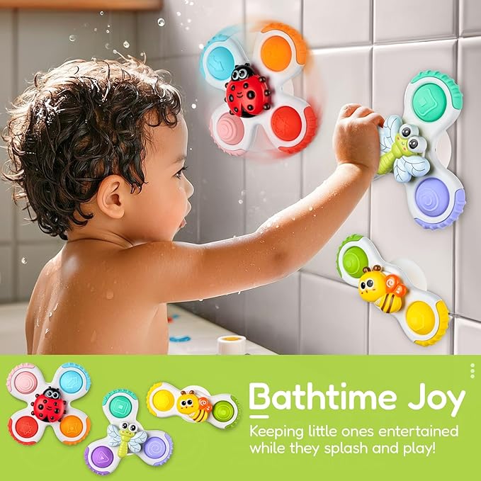 ALASOU 3PCS Pop Suction Cup Spinner Toys for 1 Year Old Boy Girl|Novelty Spinning Tops Toddler Stocking Stuffers|Baby Bath Toy for Kids Ages 1-3|1 Year Old Boy Christmas Birthday Gift for Infant