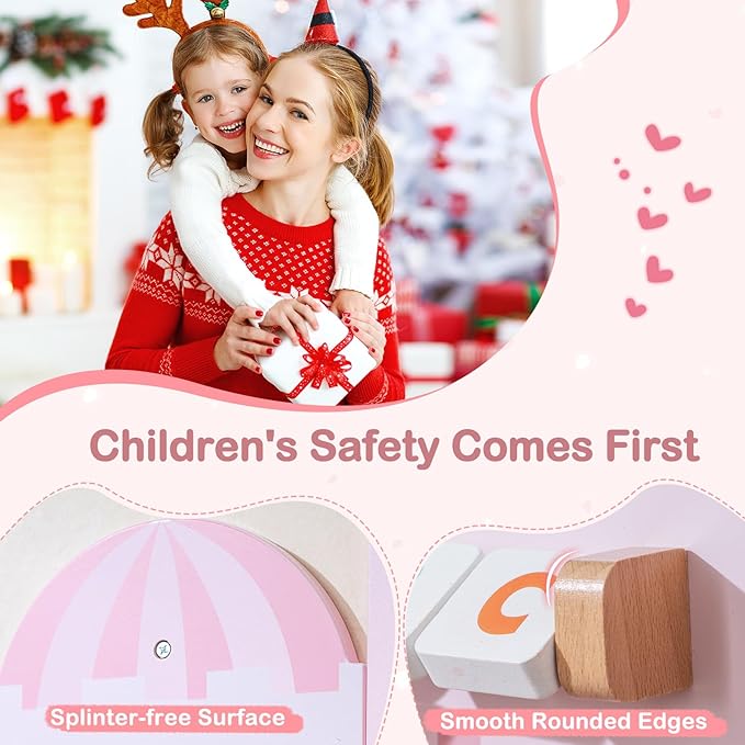 HONEY JOY Castle Activity Wall Busy Board Panels, 11-in-1 Wooden Sensory Wall Panel for Kids, Toddler Learning Activity Center, Ideal for Playroom Daycare Nursery Classroom Dentist Office (Pink)