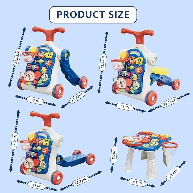 5 in 1 Baby Push Walker for Baby Boy, Activity Center Learning to Walk, Sit to Stand, Early Learning Push Toys for Infant 12 Months, Walking Toys Gift for Toddler Boys, Blue