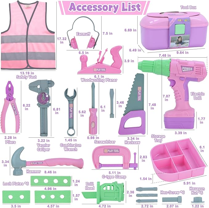 Kids Tool Set, 31 PCS Kids Tool Box Pretend Play Construction Toy with Electric Drill Hammer Tool Accessories Toddler Tool Set for Girls Boys Ages 3 4 5 6 7 Years Old