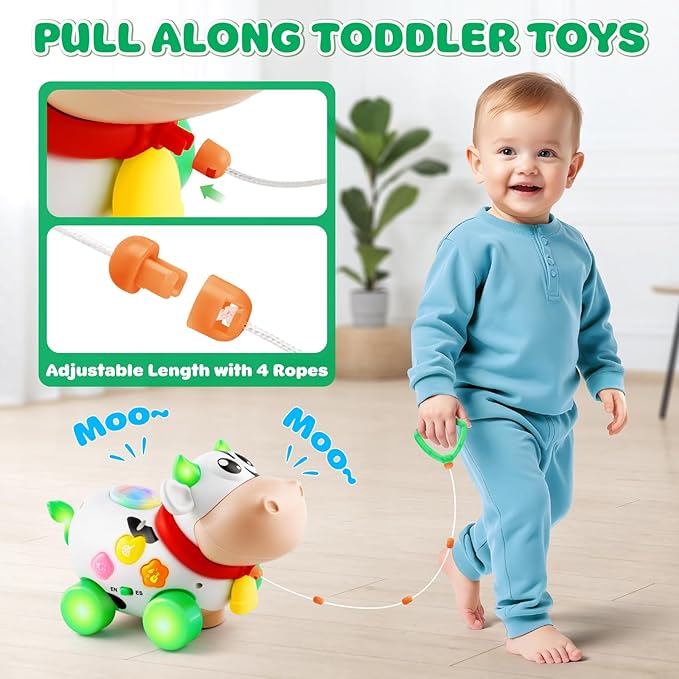 Musical Toys for Baby 6-12-18 Months, 7 in 1 Multi-Functional Crawl & Pull Toys, Christmas Birthday Gifts for 1-2 Year Old Boys and Girls.