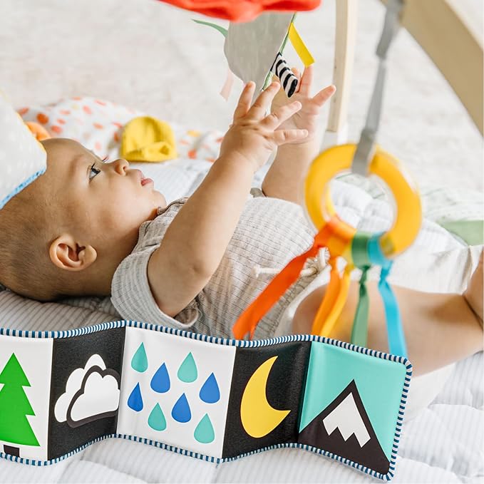 Move2Play, Montessori-Inspired Wooden Interactive Baby Play Gym | Kick & Play Piano | Thickly Padded Floor Play Mat | Tummy Time Must Have | Playmat for Newborns & Infants | Ages 0, 3, 6+ Months