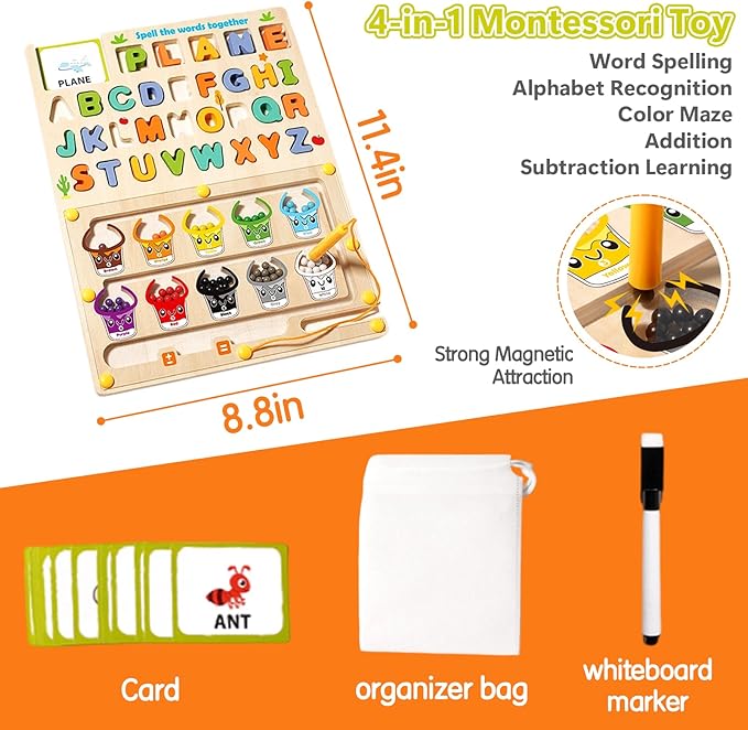 Magnetic Color & Number Learning Game for Toddlers, Montessori Counting Toys with 10 Cups & 55 Candy Balls, Fine Motor Skills Toys for Kids Ages 3 4 5, Preschool Educational