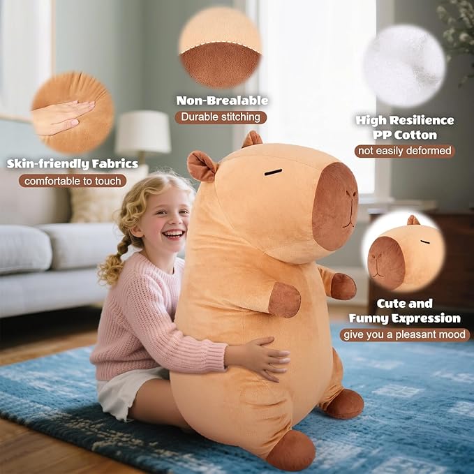 Giant Capybara Plush 30", Jumbo Soft Capybara Stuffed Animal, Giant Plush Toys Hugging Pillow for Stress Relief & Sleep Aid, Huge Cuddly Capibara Plushie Gift for Kids Adults