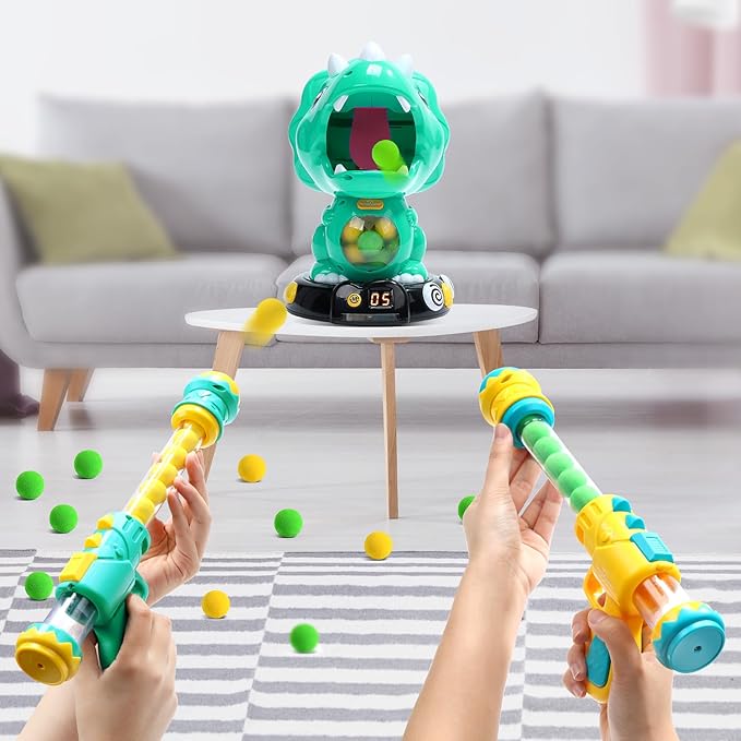 EagleStone Moveable Dinosaur Shooting Toys for Kids, Triceratops Dino Shooting Games with 2 Gun, 48 Balls, LCD Score Record, for Boys and Girls, Party Favor for Indoor and Outdoor