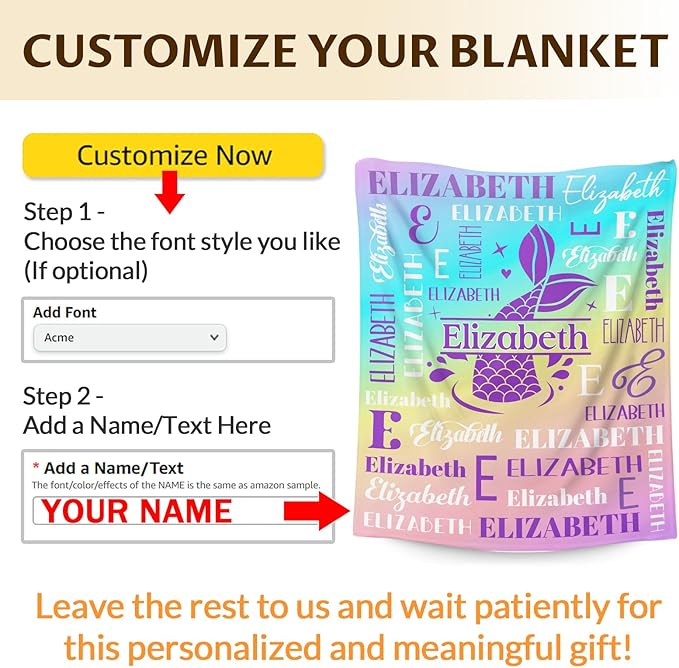 Kids Blanket for Girls 3-5, Custom Mermaid Gifts for Adults Teens Women, Personalized with Name Soft Warm Comfy Lightweight Monogram Mermaid Accessories Blankets for Travel Camp Home Living Room