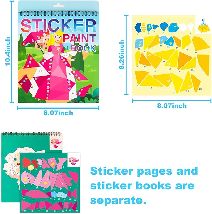 TPQKA Crafts for Kids Ages 4-8 Sticker Paint Books 6 Pack Number Sticker Books for Kids Girls Boys Halloween Christmas Party Favor, Road Plane Travel Activity Books