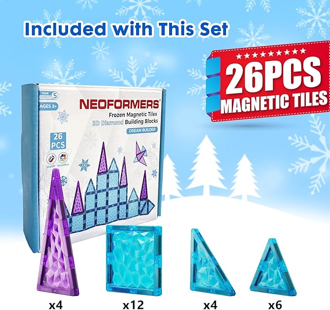 Magnetic Tiles Frozen Castle Magnetic Tiles - 3D Diamond Building Blocks, STEM Educational Kids Toys for Pretend Play, Birthday Gifts Montessori Sensory Educational Magnet Toys