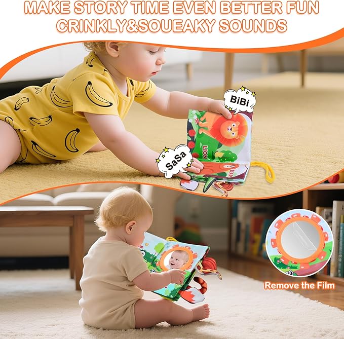 Baby Books 0-6 Months,Crinkle Books for Babies,Infant Tummy Time Toy High Contrast Sensory Book for Babies,Touch Feel Book for Newborn 0-6-6-12 Months Early Learning Toy