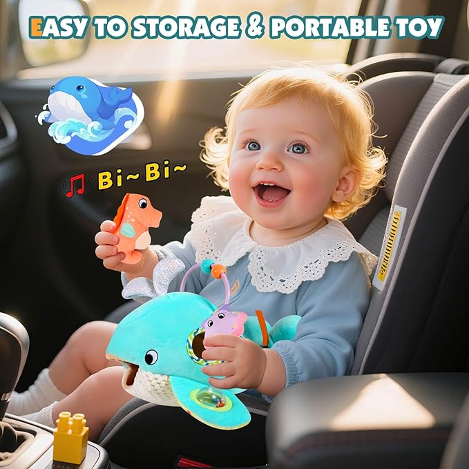 FREYBLI Baby Toys 6-12 Months - Soft Ocean Adventure Toy with Rattle, Crinkle Paper, Squeaker, Mirror - Baby Sensory Montessori Toys for 6 Month Old Developmental, 1 Year Old Boy Girl Gifts Toys