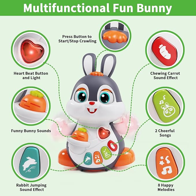 Baby Toys 12-18 Months, Musical Bunny Light Tummy Time Infant Baby Crawling Toy 6-12 Month, Dancing Moving Walking Toddler Toy 3 4 5 6 7 8 9 Month 1 Year Old Boy Girl Christmas Birthday Gifts