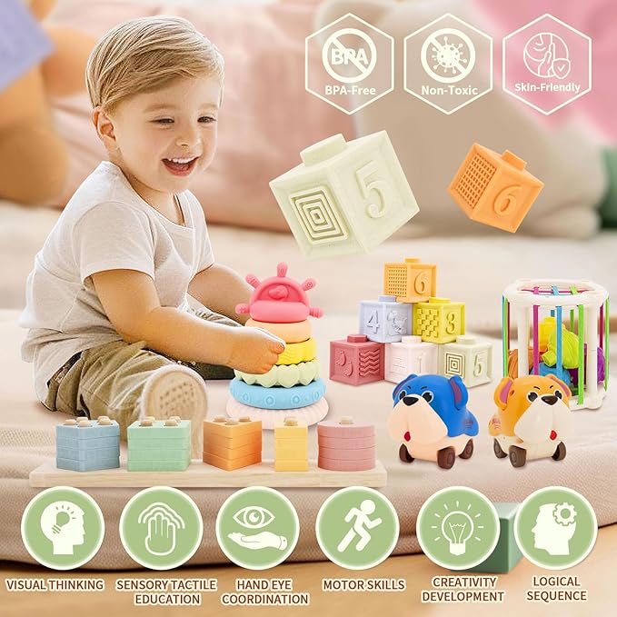 Premium Baby Toys for 6-18 Months, 8 in 1 Montessori Toys Set, Educational Learning Toys for Toddlers 1-3 Years Old Trendy Babies Gifts for Boys & Girls