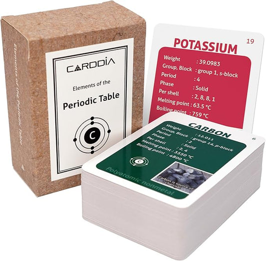 CARDDIA | Periodic Table Educational Flashcards | 118 Elements with Atomic Data, Color-Coded Categories & Bonus Periodic Table Sheet | Perfect for Science Learning