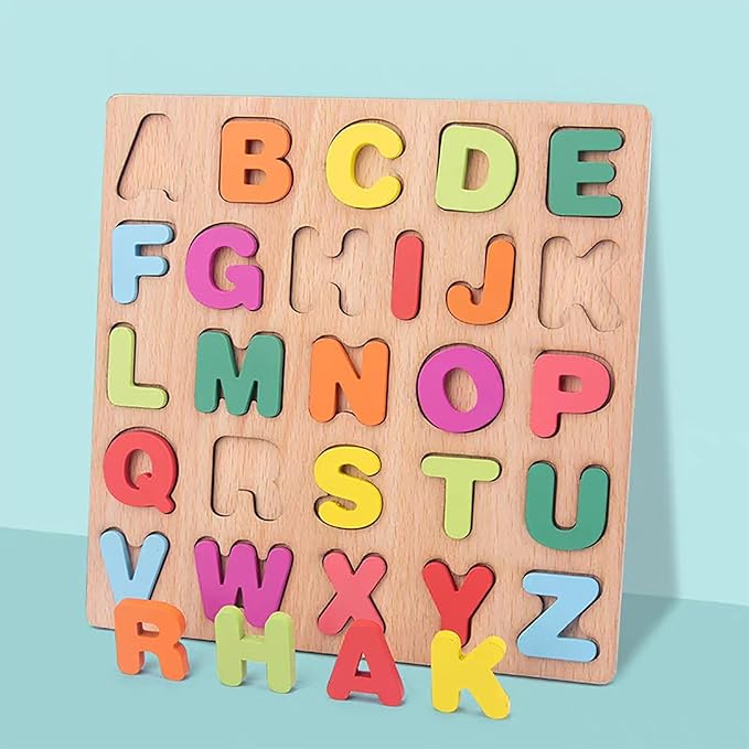 Wooden Puzzles for Toddlers, 2pack Alphabet Shape Puzzles for Kids Wooden Montessori Toddler Wooden Alphabet Number Shape for Kids 3 Years Old Boys & Girls