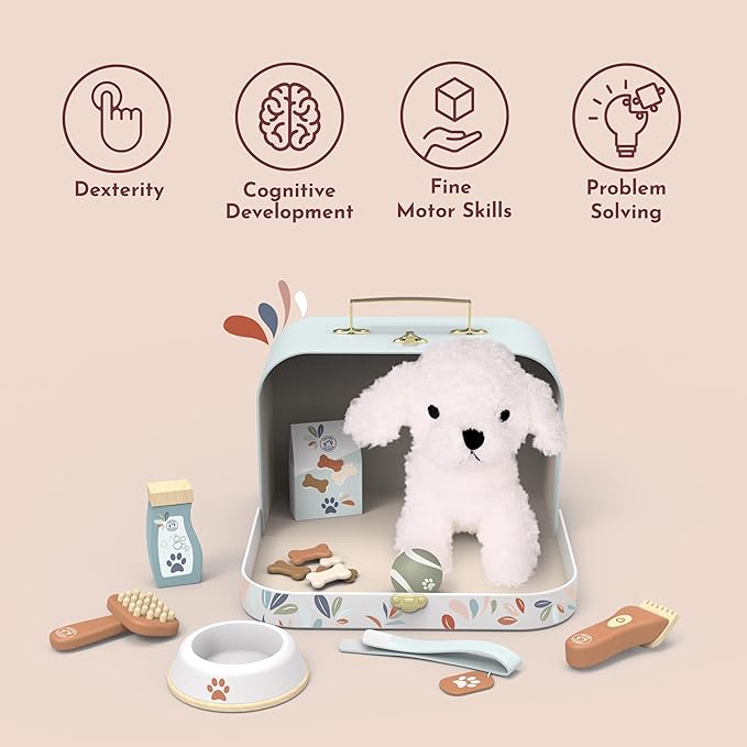 Speedy Monkey My Little Dog Care Suitcase – Includes Plush Dog, Accessories, Snacks, Bowl, Collar & Brush – Perfect Toy for Pretend Play, Travel Adventures, and Pet Care Fun – Ages 3-6 Years
