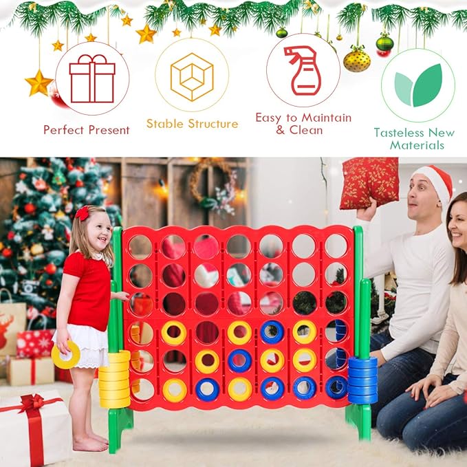 COSTWAY Jumbo 4-to-Score Giant Game Set, 4 in A Row for Kids and Adults, 3.5FT Tall Indoor & Outdoor Game Set with 42 Jumbo Rings & Quick-Release Slider, Perfect for Holiday Party & Family Game, Green