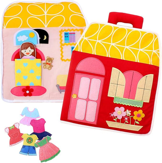 Quiet Busy Book, Carry Home Dollhouse Bag, Educational Toddler Activity Toy
