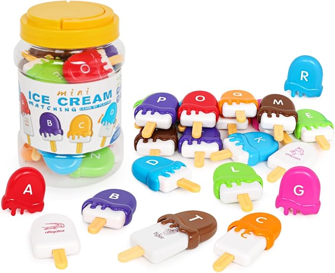 Alphabet Learning Toys Matching Letter ABC Fine Motor Toy Double-Side Ice Cream Toys Preschool Learning Activities Montessori for Toddler Kids Ages 2 3 4 5