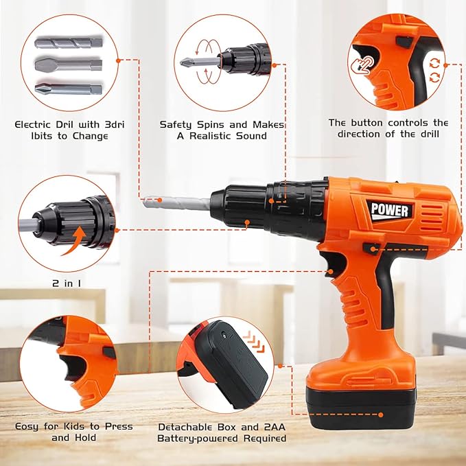 Kids Tool Set – 48 Piece Toddler Tool Set with Electronic Toy Drill& Tool Box,Pretend Play Kids Toys,Construction Kits Toys for Kids Ages 3 4 5 Years Old, Toddler Boy