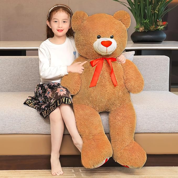 Big Teddy Bear 43.3 inch Giant Stuffed Animal Bears with Love Heart Cute Soft Large Plush Toy for Kids Girlfriend Valentine's Baby Shower, Dark Brown