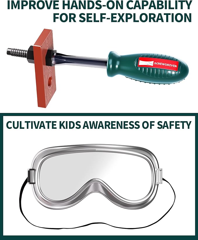 Deejoy Tool Set with Tool Box & Electronic Toy Drill, Pretend Play Kids Construction Kits for Kids Ages 3-5 Years Old, Toddler Boy Toys (Green)