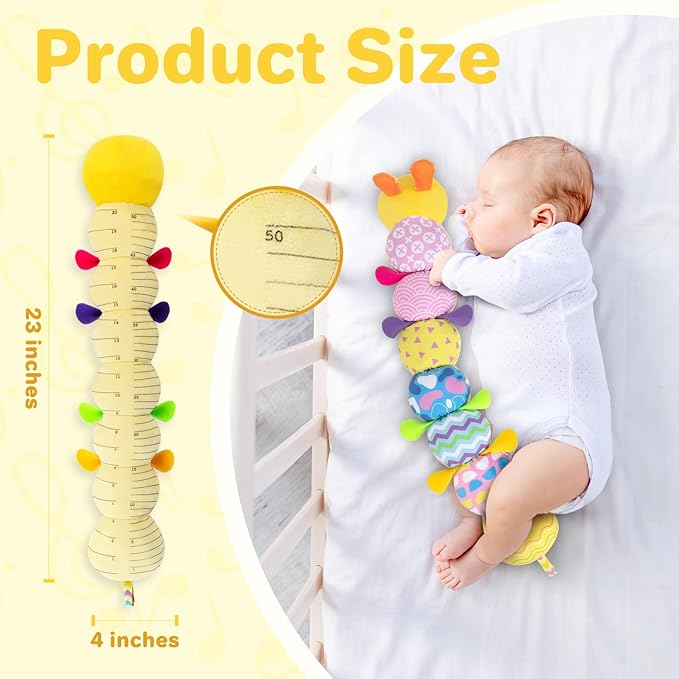 KMUYSL Baby Toys 0-12 Months, Musical Animal Stuffed Toy with Crinkle, Rattles & Lullaby, Plush Toy for Infant Newborn, Yellow Fabric Cotton