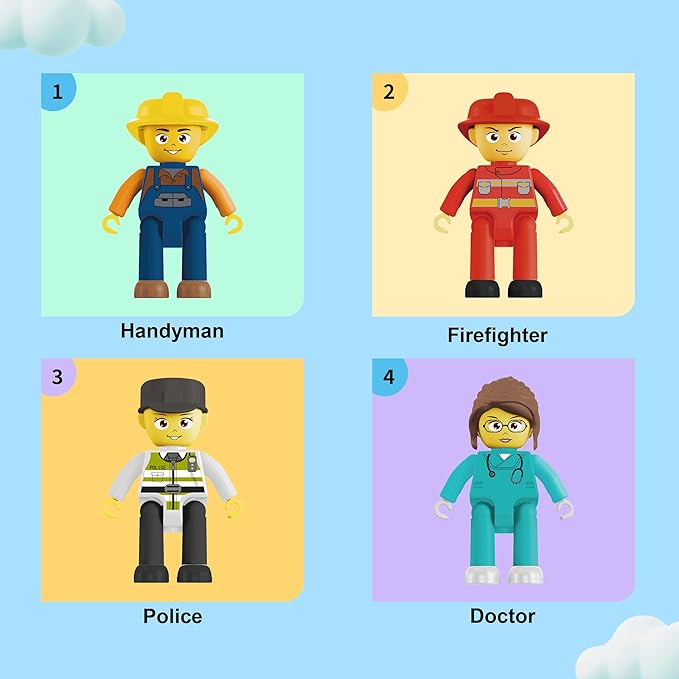 PicassoTiles Magnetic Tiles Action Figures 4 Piece City Characters for Magnet Tile Building Blocks Accessory Add On Pack Construction Block Set Toddler Toy Educational Learning Kit Age 3 and up PTA18