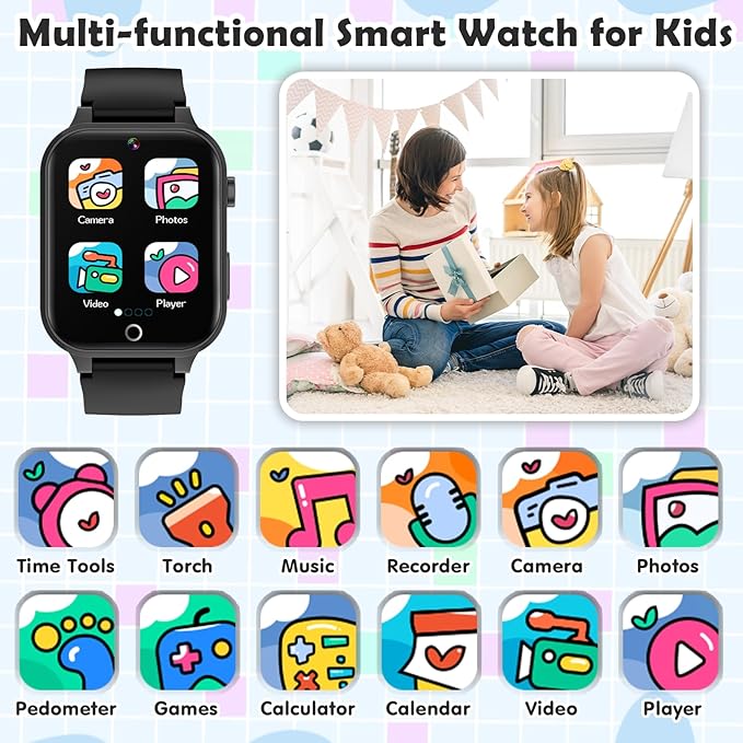 Luyiilo Kids Games Watch, with 26 Puzzle Games, Touch Screen, HD Camera, Alarm Clock, Toys for Ages 4-12 Years Old.Birthday Gift for Boys Girls (Black)