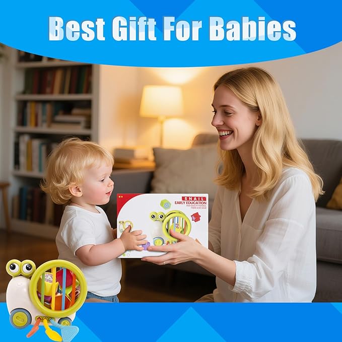 Activity Cube Baby Toys, 5 in 1 Montessori Sensory Toy for 1-3, Infant Toy with Shape Sorter & Silicone Pull String, Snail Push-to-go Car Seat Airplane Travel Toy Gift for Boy Girl