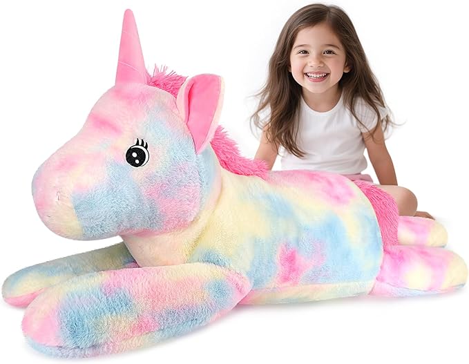 43 inch Giant Unicorn Stuffed Animal, Lifelike Giant Plush Unicorn Toys for Stress Relief & Companion, Soft Big Stuffed Animals, Rainbow Unicorns Big Plushies Gifts for Kids Adults