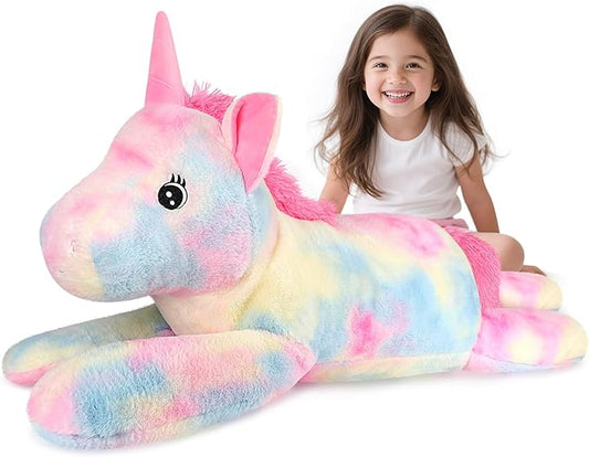 43 inch Giant Unicorn Stuffed Animal, Lifelike Giant Plush Unicorn Toys for Stress Relief & Companion, Soft Big Stuffed Animals, Rainbow Unicorns Big Plushies Gifts for Kids Adults