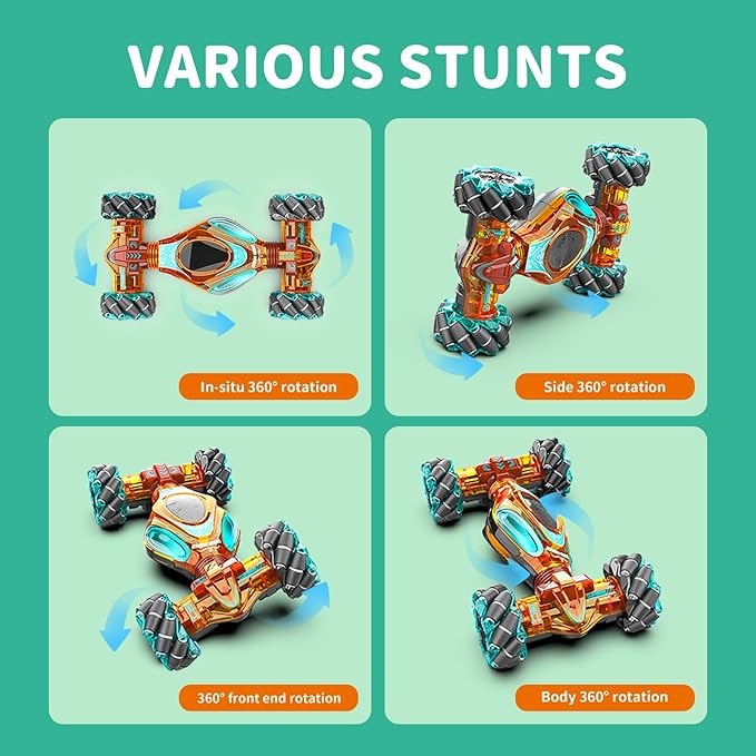 RC Car Gesture Hand Gesture Sensing RC Stunt Car Double-Side Flip 360° All-Round Rotation Drift Twist with Light Music for Boys Kids Birthday Xmas Gift